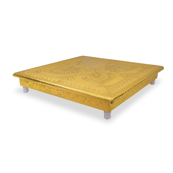 Chowki With Base- 2 x 12 Inches | Gold Polish Bajot/Flower Design Patla/Manai Palagai For Pooja