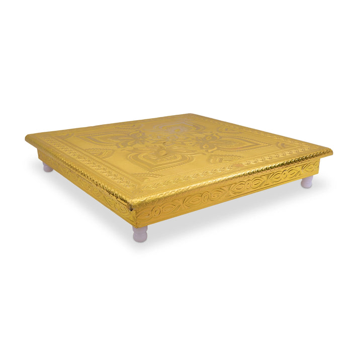 Chowki With Base- 2 x 12 Inches | Gold Polish Bajot/Flower Design Patla/Manai Palagai For Pooja