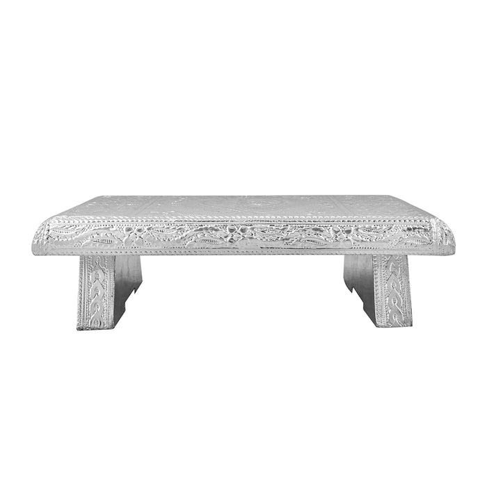 Bajot - 3 x 8 Inches | Manai/ Silver & Gold Finish Chowki/ Patla for Pooja - Pooja Aasan & Bajot & Pooja Mat