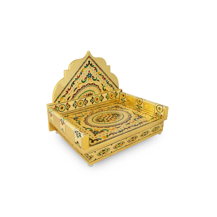 Simhasanam - 10 x 15 Inches | Wooden Chowki/ Gold Polish Bajot/ Meenakari Design Aasan for Deity