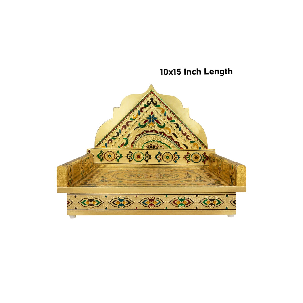 Simhasanam - 10 x 15 Inches | Wooden Chowki/ Gold Polish Bajot/ Meenakari Design Aasan for Deity