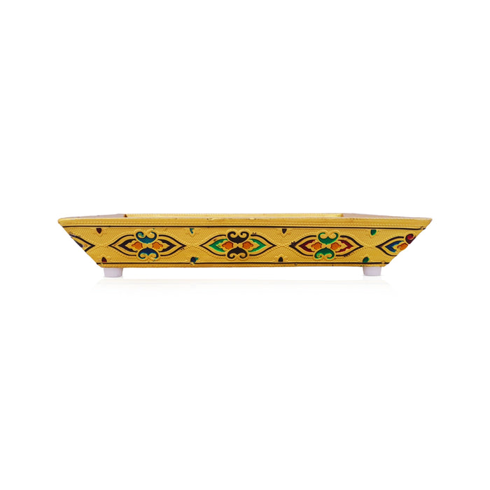 Tray - 12 x 9 Inches | Decorative Tray / Gold Polish Meenakari Plate/ Tray For Home Decor - Kitchen
