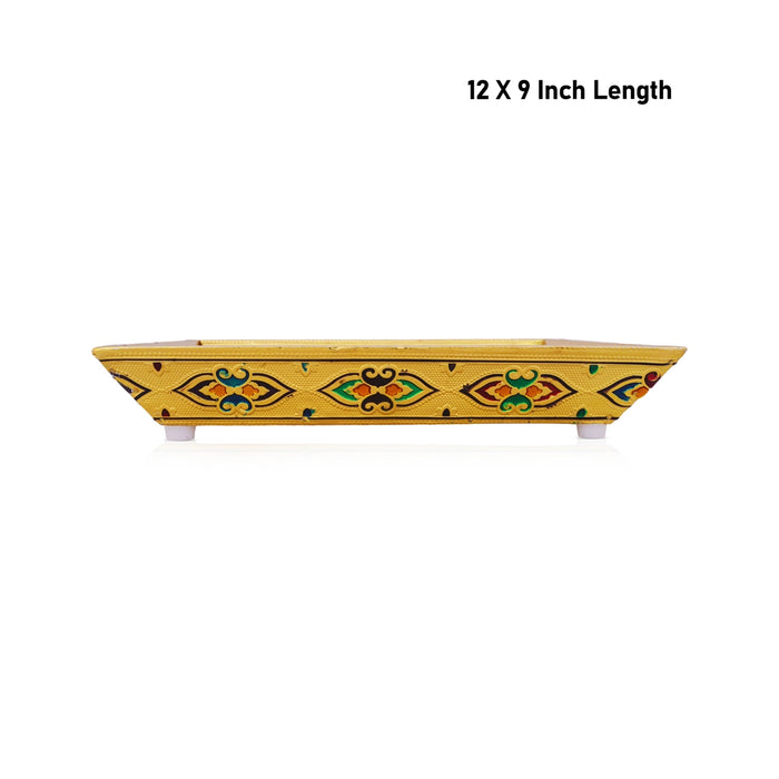 Tray - 12 x 9 Inches | Decorative Tray / Gold Polish Meenakari Plate/ Tray For Home Decor - Kitchen