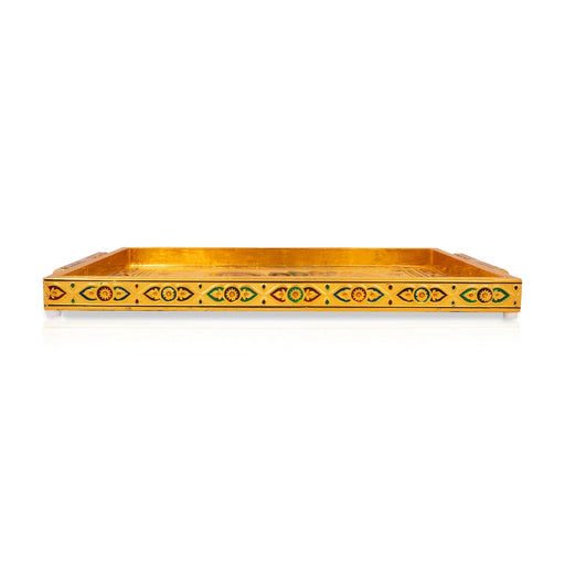 Chocky Tray - 10 x 14 Inches | Serving Plate / Gold Polish Thali Tray / Meenakari Design Plate for Home - Kitchen
