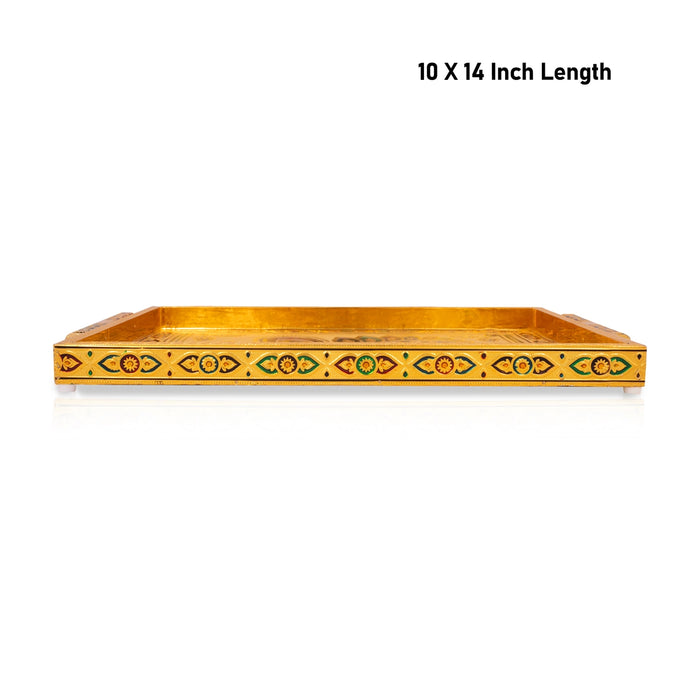 Chocky Tray - 10 x 14 Inches | Serving Plate / Gold Polish Thali Tray / Meenakari Design Plate for Home - Kitchen