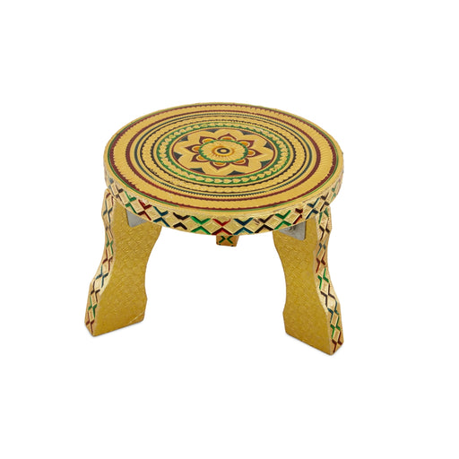 Pooja Chowki - 7 x 7 Inches | Gold Polish With Meenakari Design Bajot/ Manai Palagai/ Patla for Home - Pooja Aasan & Bajot & Pooja Mat