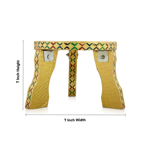 Pooja Chowki - 7 x 7 Inches | Gold Polish With Meenakari Design Bajot/ Manai Palagai/ Patla for Home - Pooja Aasan & Bajot & Pooja Mat