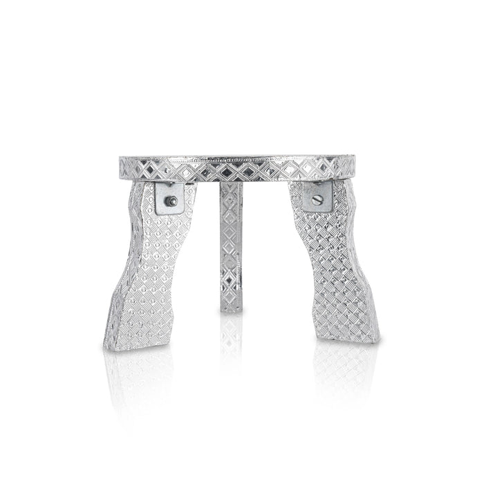 Mukkali Stool - 7 x 7 x 7 Inches | Wooden Pooja Chowki/ Silver Polish Bajot/ Patla for Home - Pooja Aasan & Bajot & Pooja Mat