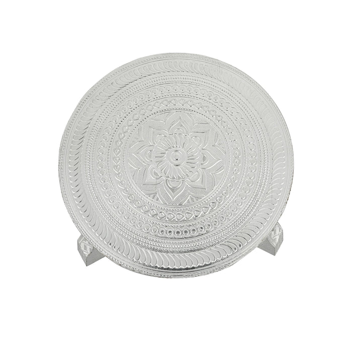 Mukkali Stool - 7 x 7 x 7 Inches | Wooden Pooja Chowki/ Silver Polish Bajot/ Patla for Home - Pooja Aasan & Bajot & Pooja Mat