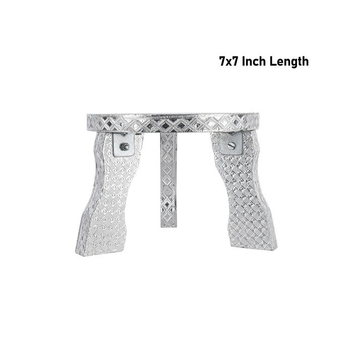 Mukkali Stool - 7 x 7 x 7 Inches | Wooden Pooja Chowki/ Silver Polish Bajot/ Patla for Home - Pooja Aasan & Bajot & Pooja Mat