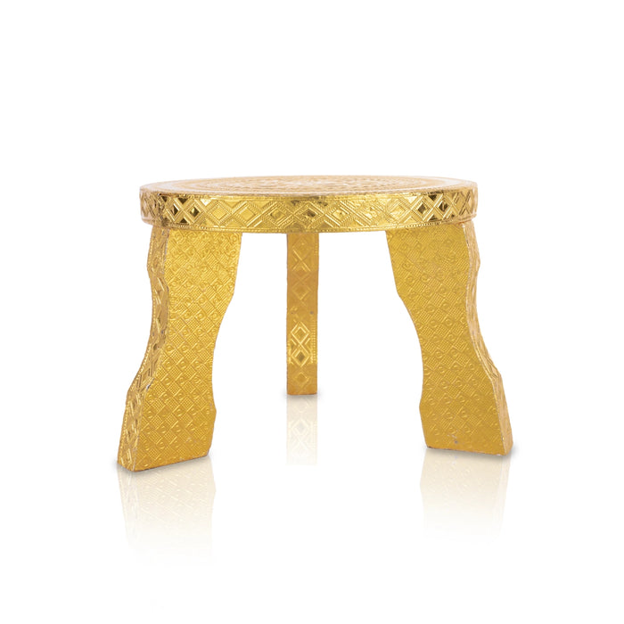 Mukkali Stool - 7 x 7 x 7 Inches | Wooden Pooja Chowki/ Gold Polish Bajot/ Patla for Home - Pooja Aasan & Bajot & Pooja Mat