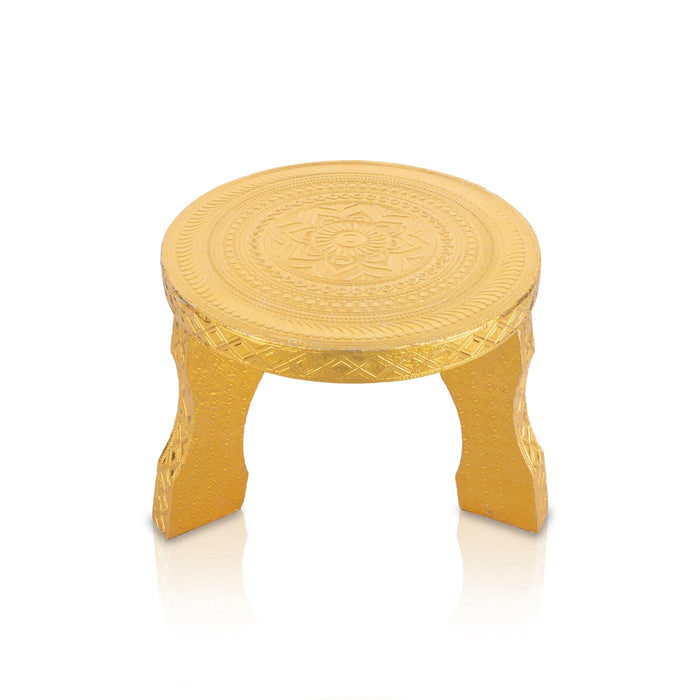 Mukkali Stool - 7 x 7 x 7 Inches | Wooden Pooja Chowki/ Gold Polish Bajot/ Patla for Home - Pooja Aasan & Bajot & Pooja Mat