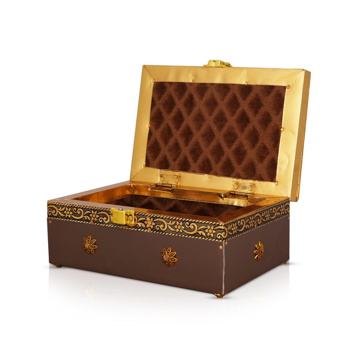 Pooja Box - 3 x 6 Inches | Gold Antique Design Jewellery Box/ Storage Box for Home - Pooja Box & Paduka