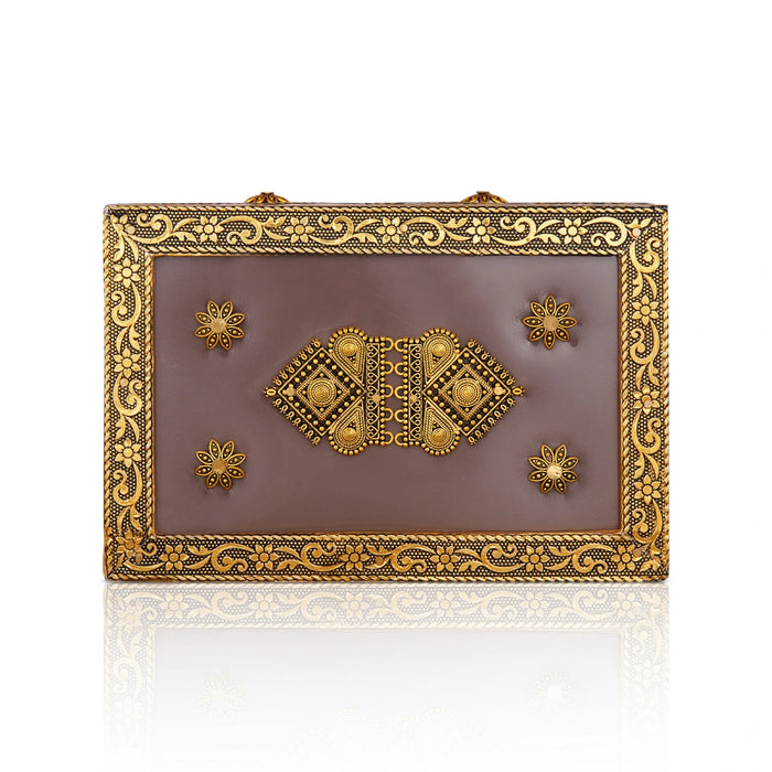 Pooja Box - 3 x 6 Inches | Gold Antique Design Jewellery Box/ Storage Box for Home - Pooja Box & Paduka