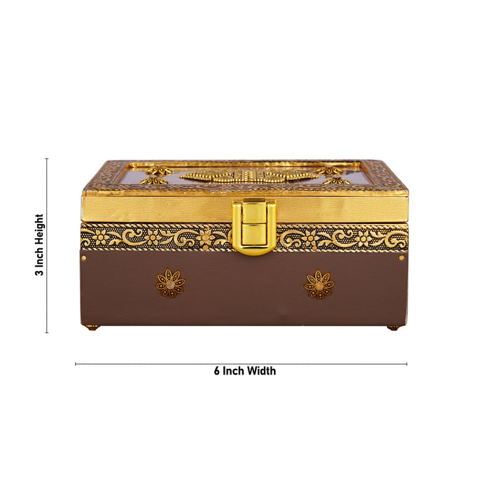 Pooja Box - 3 x 6 Inches | Gold Antique Design Jewellery Box/ Storage Box for Home - Pooja Box & Paduka