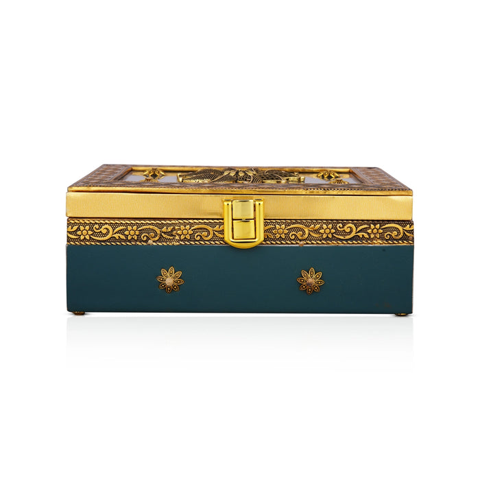 Pooja Box - 3 x 7 Inches | Jewellery Box/ Antique Polish Design Storage Box for Home - Pooja Box & Paduka