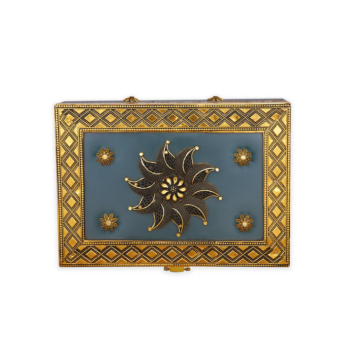 Pooja Box - 3 x 7 Inches | Jewellery Box/ Antique Polish Design Storage Box for Home - Pooja Box & Paduka