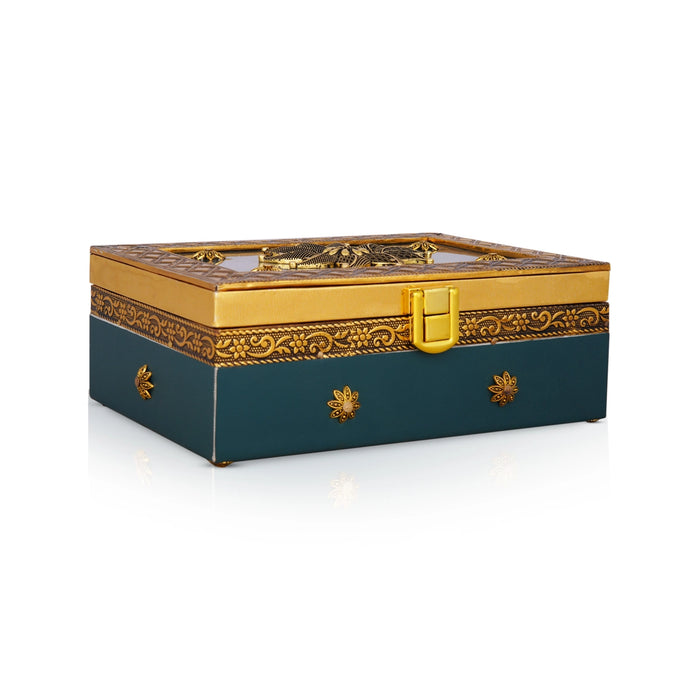 Pooja Box - 3 x 7 Inches | Jewellery Box/ Antique Polish Design Storage Box for Home - Pooja Box & Paduka