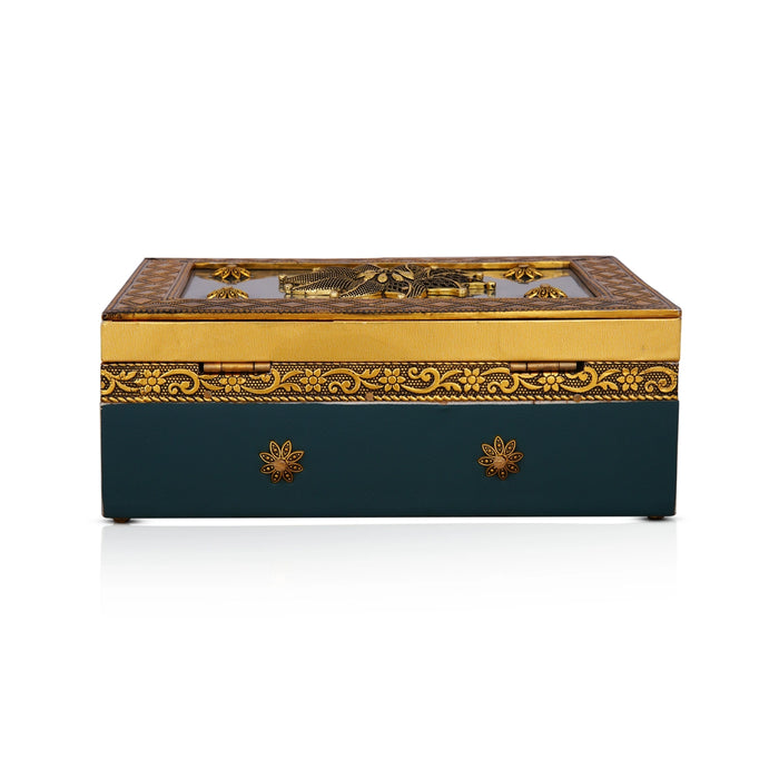 Pooja Box - 3 x 7 Inches | Jewellery Box/ Antique Polish Design Storage Box for Home - Pooja Box & Paduka