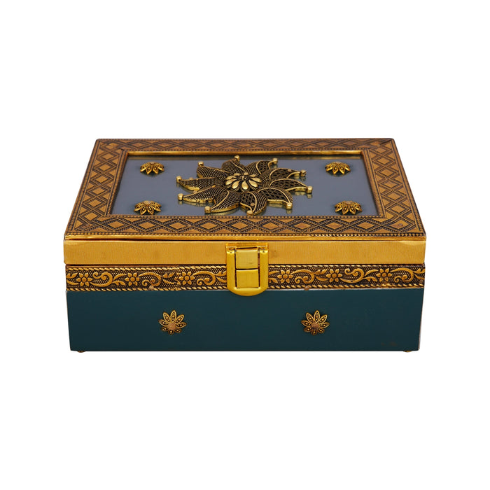 Pooja Box - 3 x 7 Inches | Jewellery Box/ Antique Polish Design Storage Box for Home - Pooja Box & Paduka