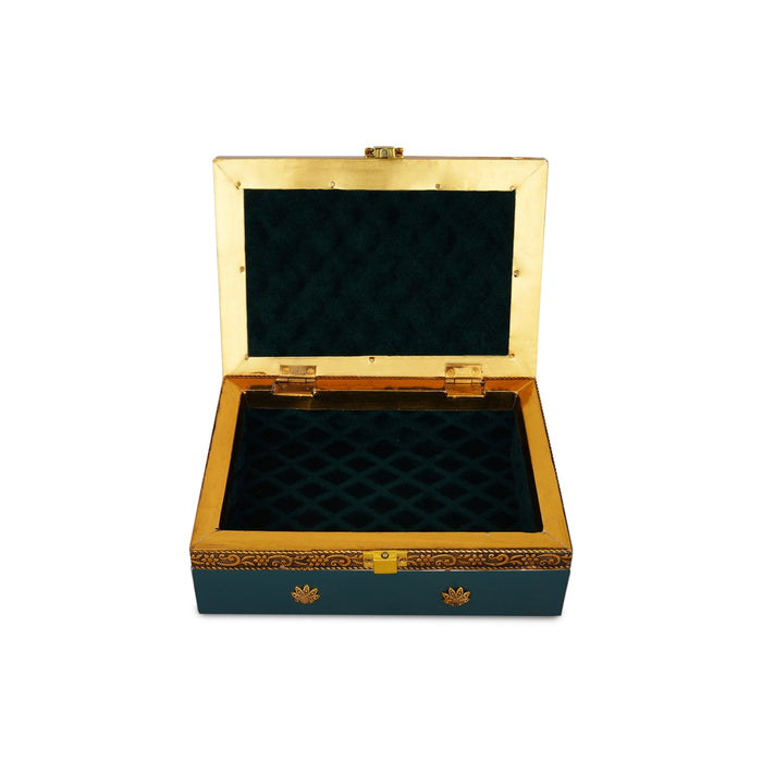 Pooja Box - 3 x 7 Inches | Jewellery Box/ Antique Polish Design Storage Box for Home - Pooja Box & Paduka
