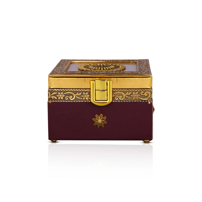 Pooja Box - 3 x 4 Inches | Antique Polish Design Jewellery Box/ Storage Box for Pooja - Pooja Box & Paduka