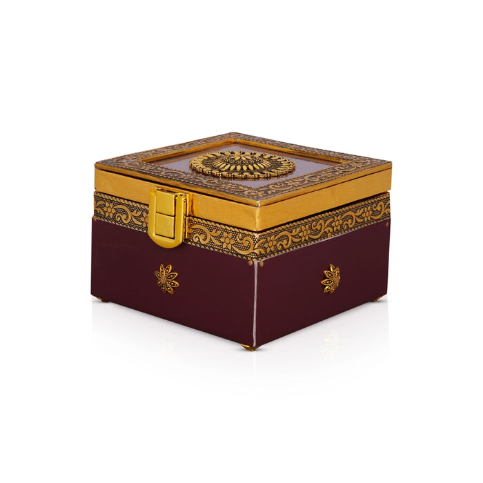 Pooja Box - 3 x 4 Inches | Antique Polish Design Jewellery Box/ Storage Box for Pooja - Pooja Box & Paduka
