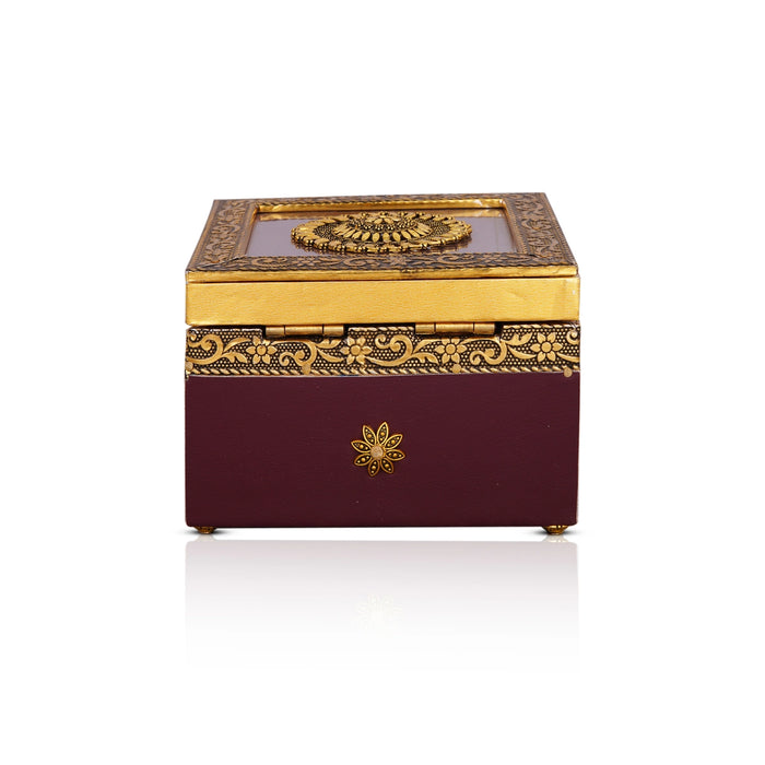 Pooja Box - 3 x 4 Inches | Antique Polish Design Jewellery Box/ Storage Box for Pooja - Pooja Box & Paduka