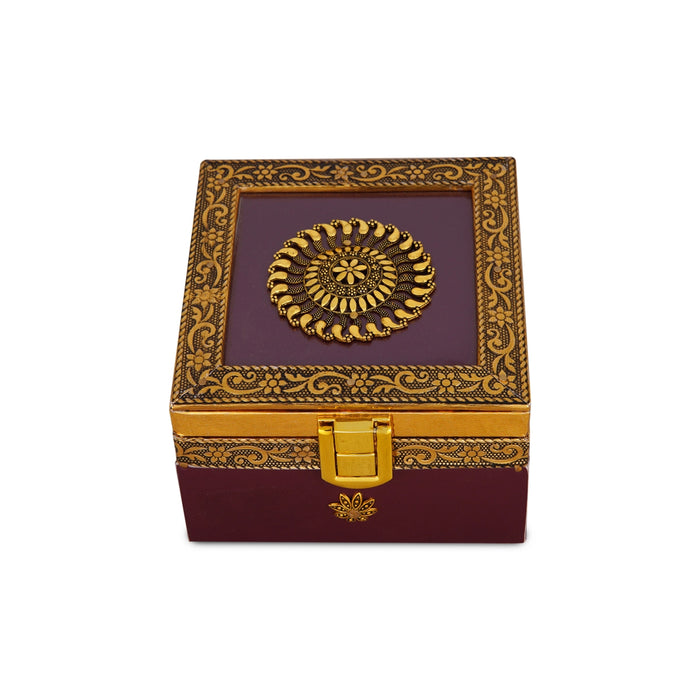 Pooja Box - 3 x 4 Inches | Antique Polish Design Jewellery Box/ Storage Box for Pooja - Pooja Box & Paduka