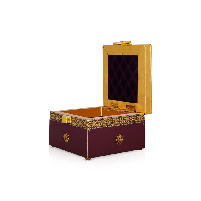 Pooja Box - 3 x 4 Inches | Antique Polish Design Jewellery Box/ Storage Box for Pooja - Pooja Box & Paduka