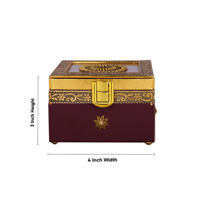 Pooja Box - 3 x 4 Inches | Antique Polish Design Jewellery Box/ Storage Box for Pooja - Pooja Box & Paduka