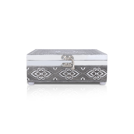Jewellery Box - 2.75 x 7 x 5 Inches | Silver Polish Storage Box/ Designed Pooja Box for Home - Pooja Box & Paduka