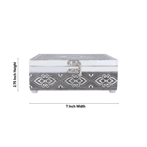 Jewellery Box - 2.75 x 7 x 5 Inches | Silver Polish Storage Box/ Designed Pooja Box for Home - Pooja Box & Paduka