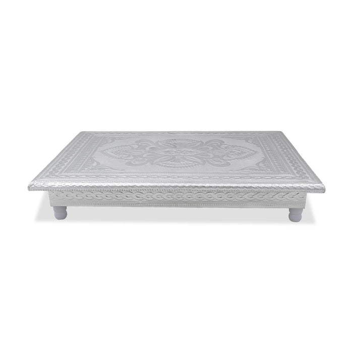 Bush Bajot - 2 x 12 Inches | Decorative Silver Chowki / Pooja Manai Palagai / Pedestal for Deity Decor