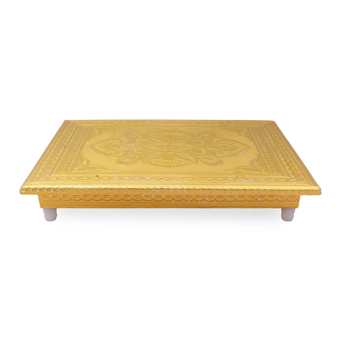 Bajot with Bush - 2 x 12 Inches | Gold Polish Pooja Chowki/ Patla/ Pedestal for Home & Deity Decor