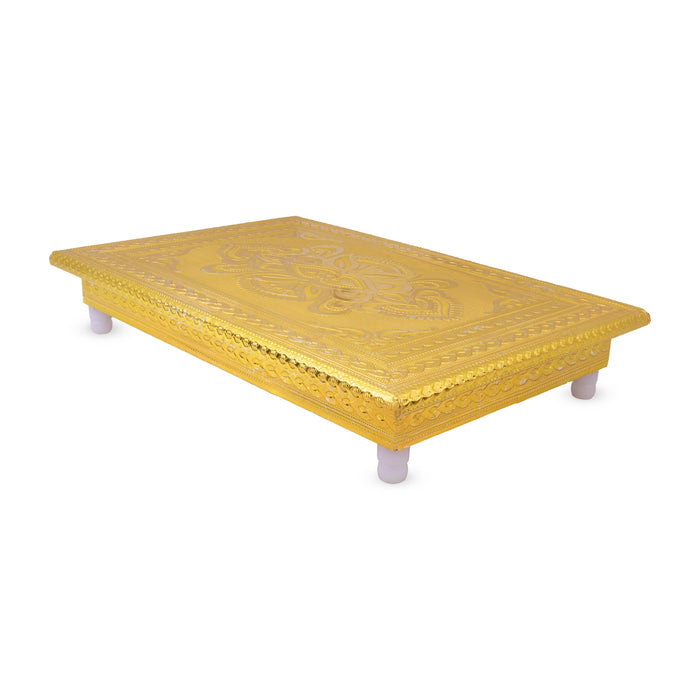 Bajot with Bush - 2 x 12 Inches | Gold Polish Pooja Chowki/ Patla/ Pedestal for Home & Deity Decor