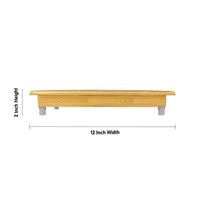 Bajot with Bush - 2 x 12 Inches | Gold Polish Pooja Chowki/ Patla/ Pedestal for Home & Deity Decor