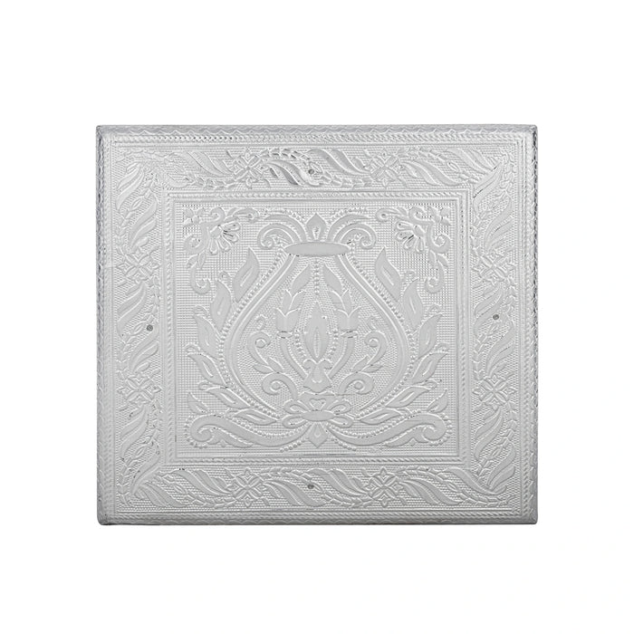 Pooja Chowki With Base - 2.25 x 8 x 8 Inches | Wooden Bajot/ Silver Polish Patla for Home - Pooja Aasan & Bajot & Pooja Mat