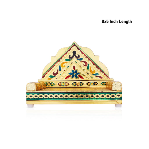 Simhasan - 6.5 x 8 Inches | Gold Polish Aasan/ Meenakari Design Chowki/ Bajot for Deity - Pooja Aasan & Bajot & Pooja Mat