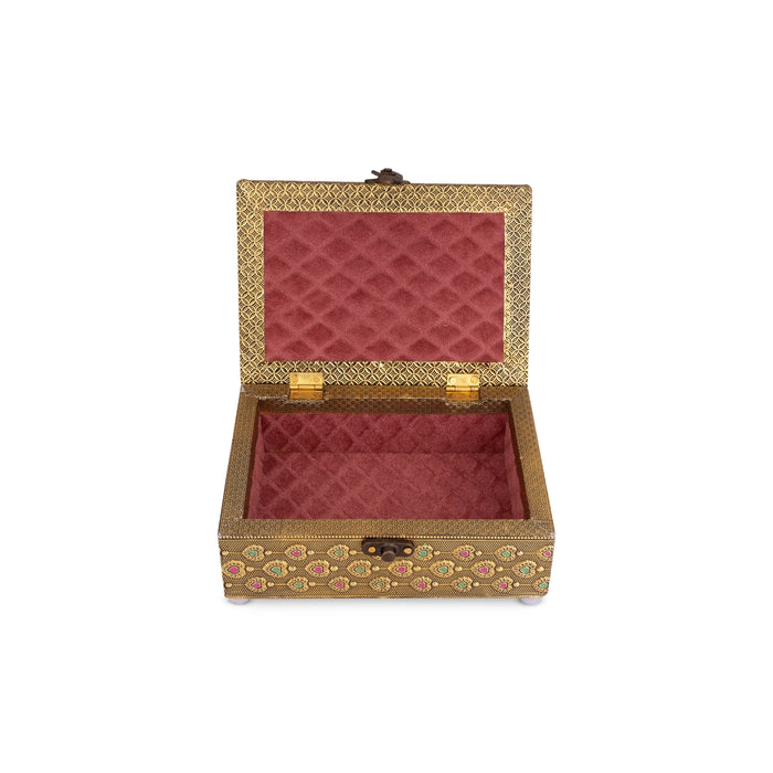 Pooja Box - 2.75 x 7 x 5 Inches | Gold Oxidised Jewellery Box/ Peacock Design Storage Box for Home - Pooja Box & Paduka