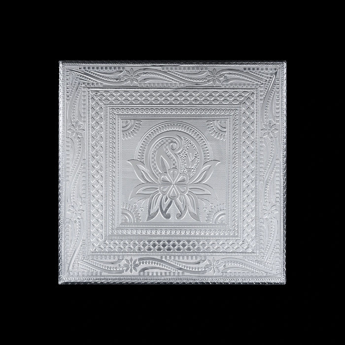 Pooja Chowki With Base - 2 x 10 Inches | Manai Palagai/ Silver Polish Bajot/ Flower Design Patla For Deity