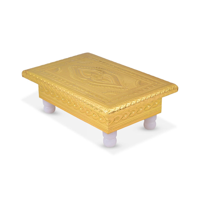 Bajot Bush - 2 x 6 Inches | Gold Polish Chowki/ Manai Palagai / Patla for Pooja & Deity Decor