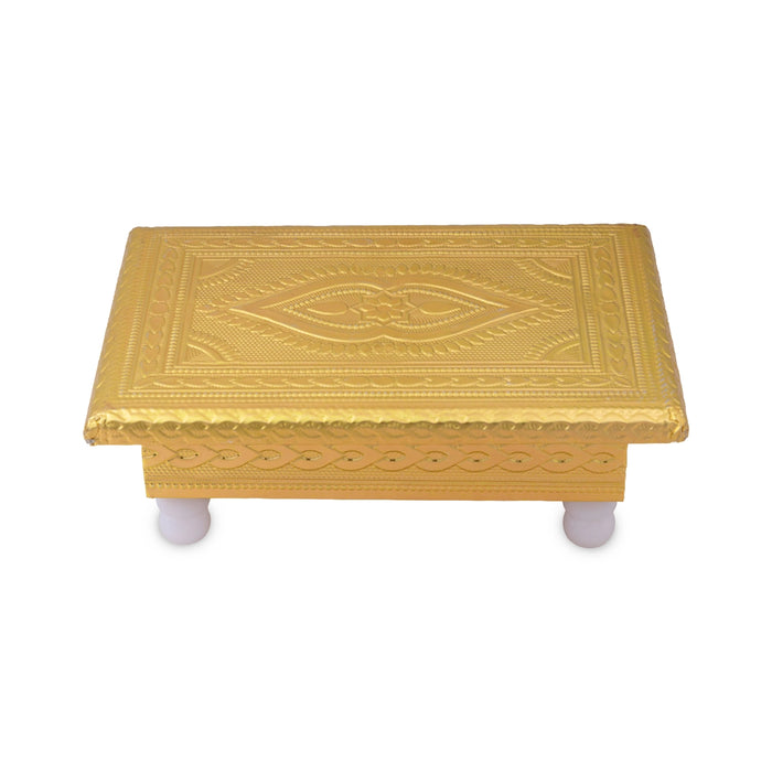 Bajot Bush - 2 x 6 Inches | Gold Polish Chowki/ Manai Palagai / Patla for Pooja & Deity Decor