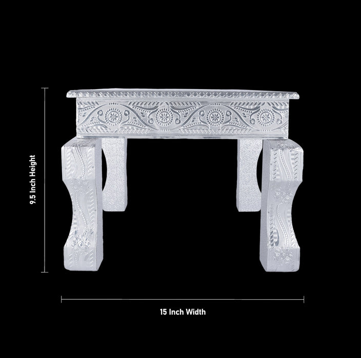 Manai With Leg- 9.5 x 15 Inches | Pooja Chowki/ Silver Bajot/ Patla For Deity Decoration