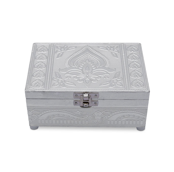 Pooja Box - 3 x 6 Inches | Wooden Box/ Silver Storage Box/ Jewellery Container for Home