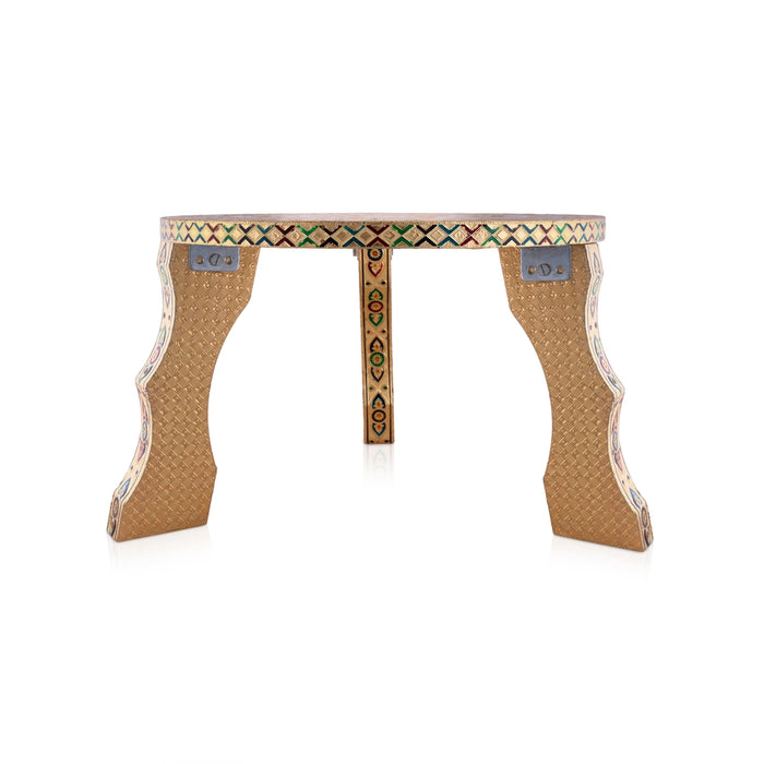 Bajot - 9 x 14 Inches | Meenakari Design Chowki/ Golden Polish Manai Palagai for Pooja/ 2.415 Kgs Approx - Pooja Aasan & Bajot & Pooja Mat