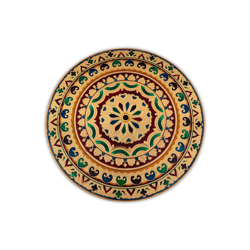 Bajot - 9 x 14 Inches | Meenakari Design Chowki/ Golden Polish Manai Palagai for Pooja/ 2.415 Kgs Approx - Pooja Aasan & Bajot & Pooja Mat