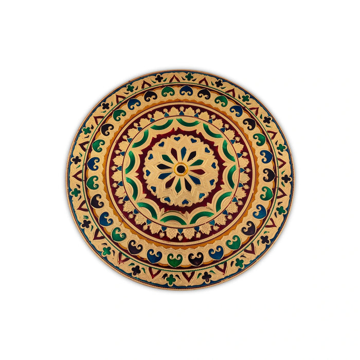 Bajot - 9 x 14 Inches | Meenakari Design Chowki/ Golden Polish Manai Palagai for Pooja/ 2.415 Kgs Approx - Pooja Aasan & Bajot & Pooja Mat