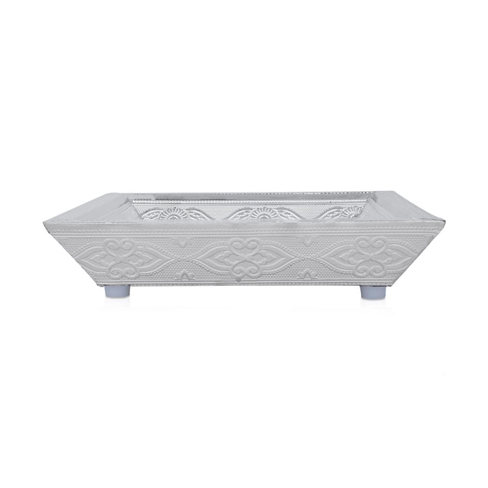 Tray Without Handle - 10 x 7 Inches | Thali Plate/ Pooja Plate/ Silver Polished Plate for Home - Pooja Plate & Tray