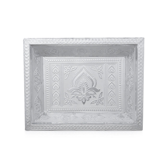 Tray Without Handle - 10 x 7 Inches | Thali Plate/ Pooja Plate/ Silver Polished Plate for Home - Pooja Plate & Tray